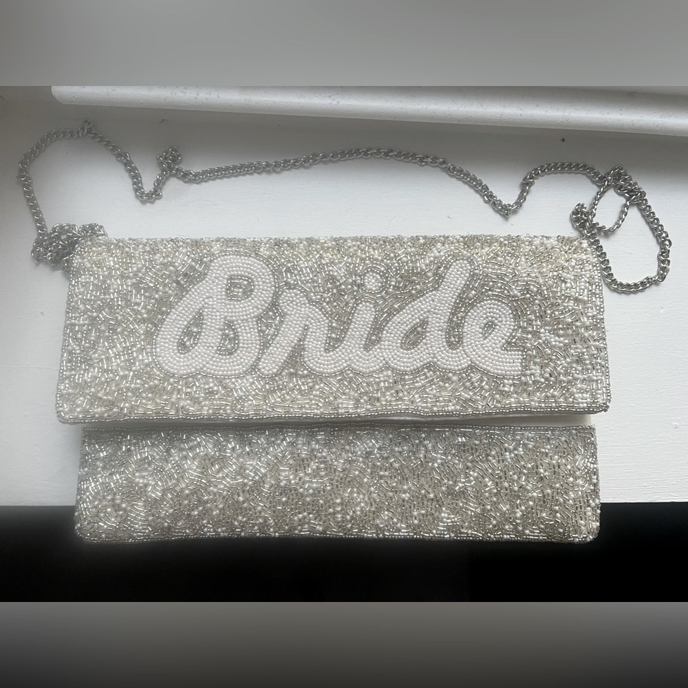 Silver and White Sequin Bride Chain Strap Bag